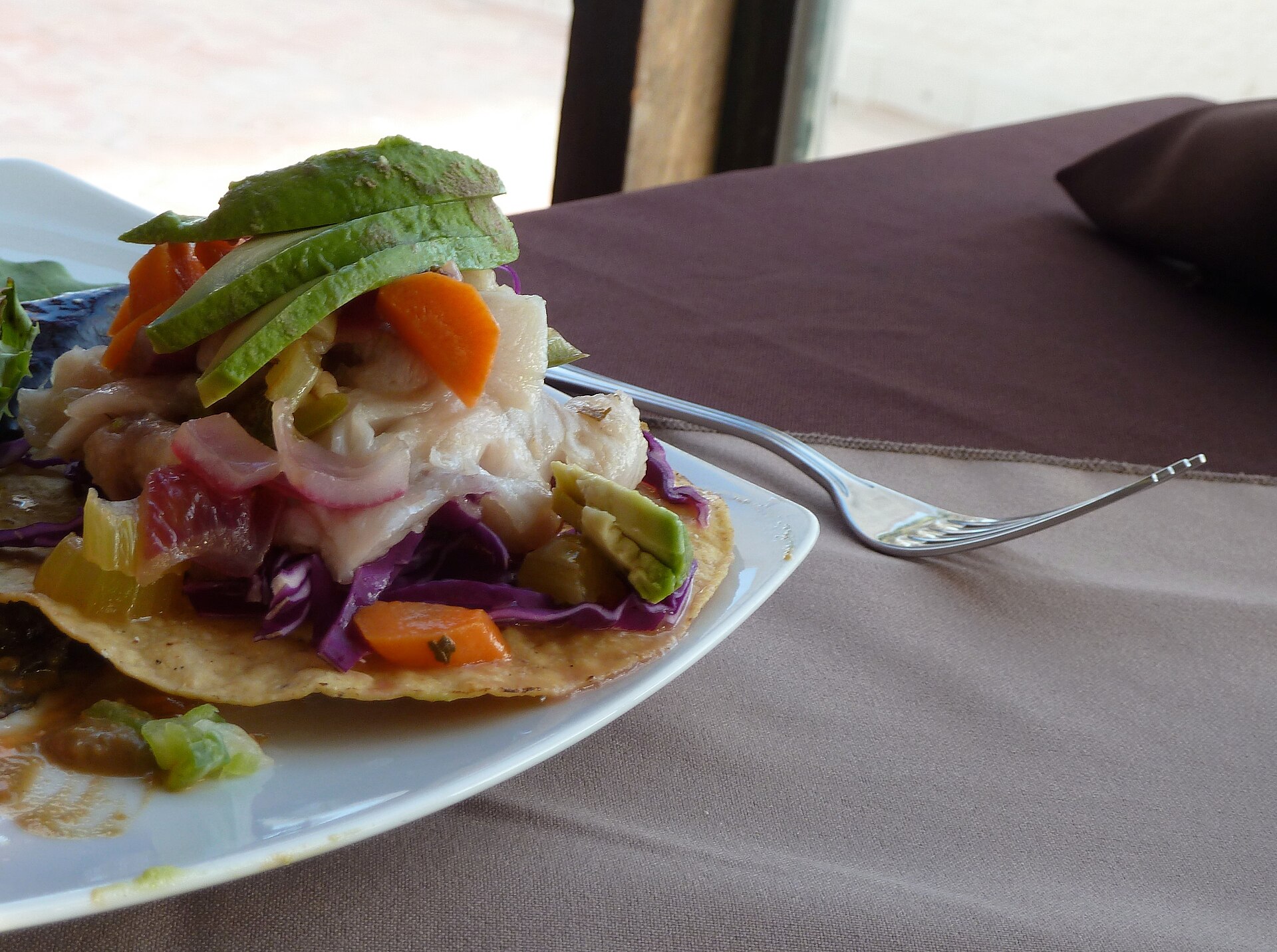 Seafood tostada with avocado at a Rosarito restaurant
